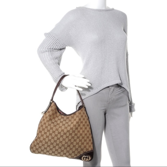 Authentic Gucci GG Monogram Brit Canvas Hobo Bag - Picture 8 of 12